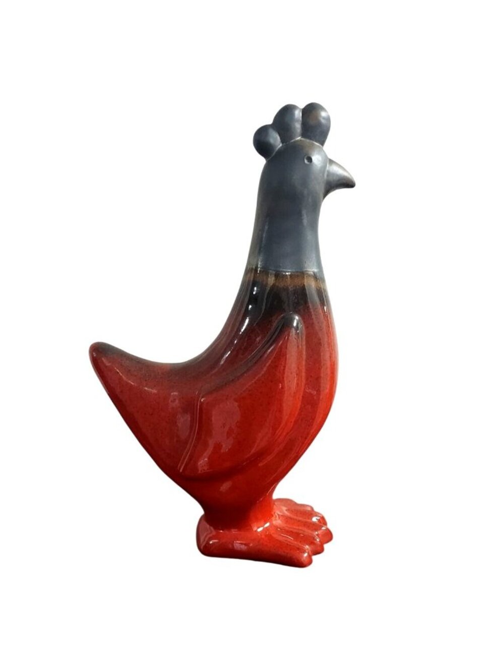 Cerarpa Rustic Red & Black Glazed Ceramic Chicken Figurine Portugal Farmhouse